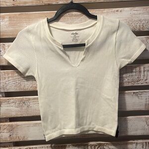 Elodie Cream Fitted Ribbed Short Sleeve V Neck Tee XS